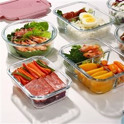 玻璃碗保鲜盒耐热微波炉餐盒透明玻璃饭盒密封便当冰箱收纳 盒带盖