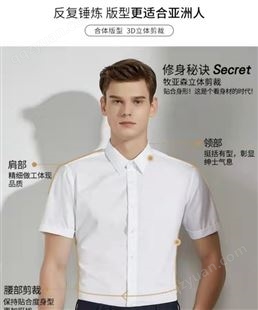 白领商务男士新款纯棉刺绣短袖正装衬衫可定制LOGO图案工作职业装