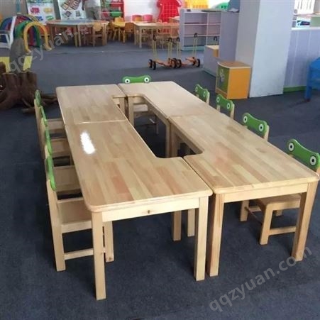实木儿童桌椅幼儿园早教培训班绘本馆课桌椅拼接组合桌游戏桌批发