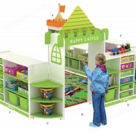 幼儿园高密度板儿童快乐城堡造型书包柜12格书包柜书架