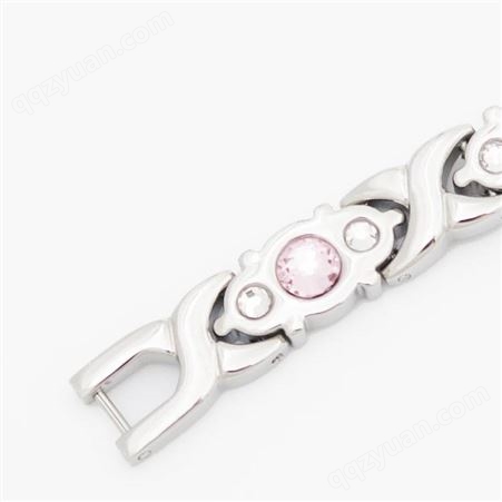 粉色水晶镶嵌钛钢手链设计简约流行面包磁不锈钢手环饰品来图订单