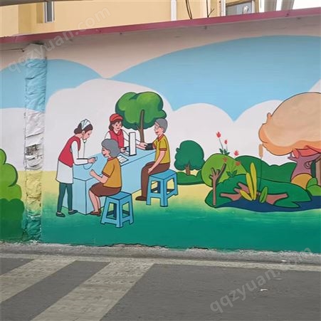 乡村街道美化彩绘 幼儿园墙面涂鸦 丙烯材质可定制