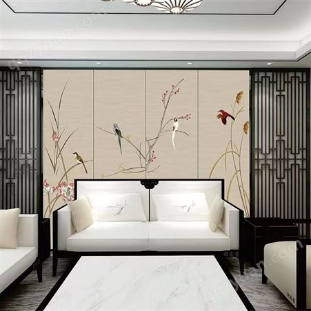 新中式山水画壁饰 电视背景墙定制 客厅沙发茶室办公室墙纸墙布