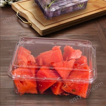 一次性水果超市盒带盖塑料高透长方形包装盒草莓葡萄果蔬打包盒