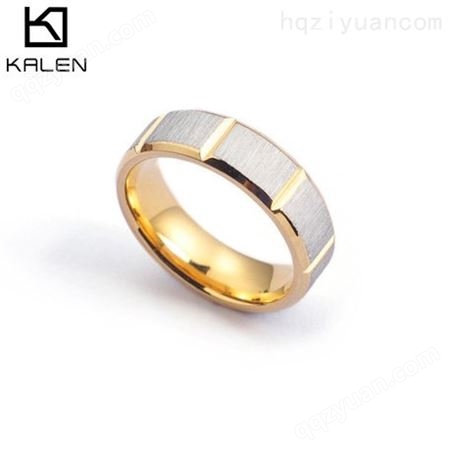 跨境电商饰品 钛钢间金色男女戒指 男士拉丝凹槽指环 一件代发